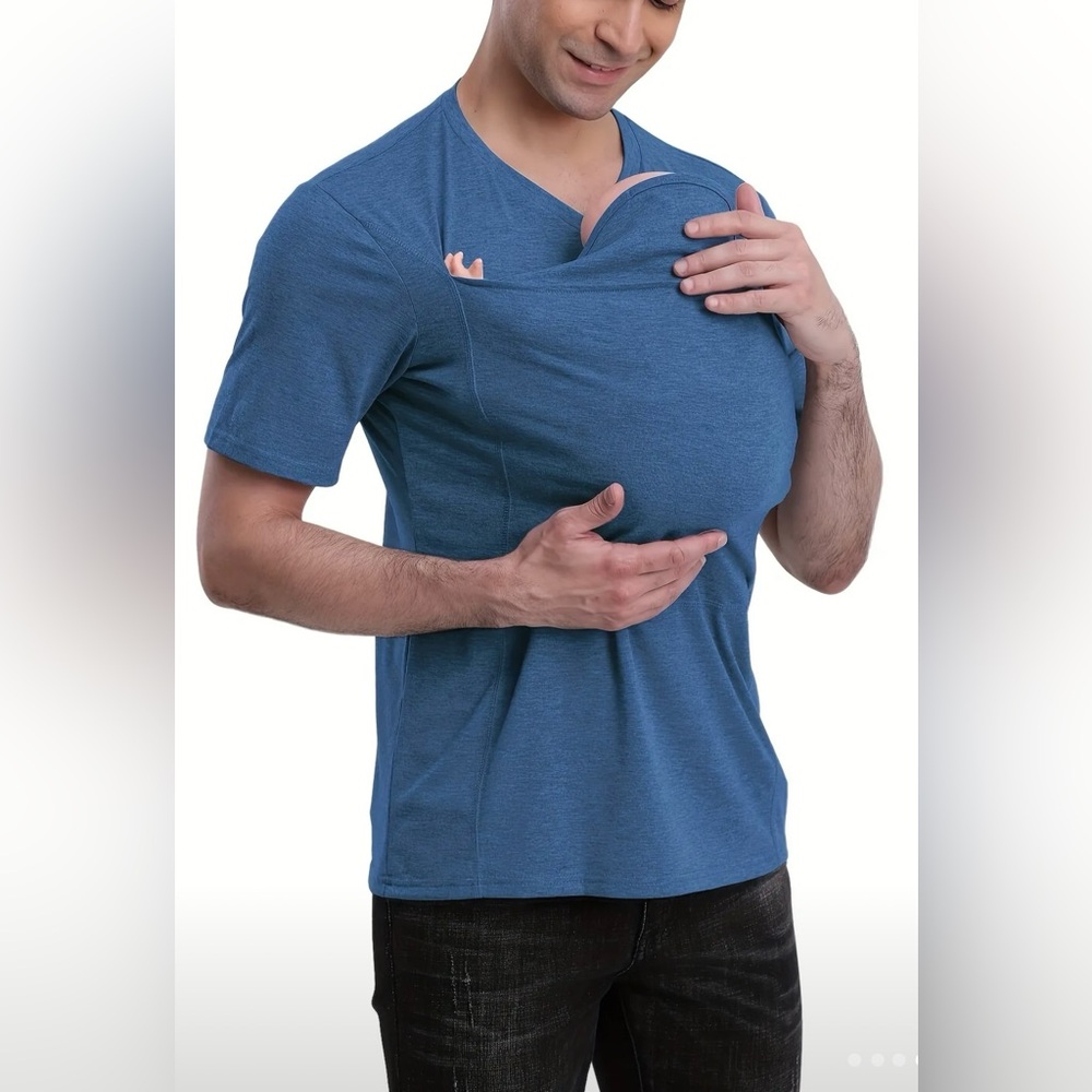 Breathable Polyester Blend Short Sleeve Blue T-Shirt w/ Kangaroo Pouch Size XL 🦘